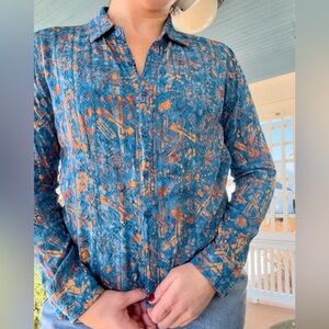 Women’s The Territory Ahead Blue & Orange Long Sleeve  Collared Button Down